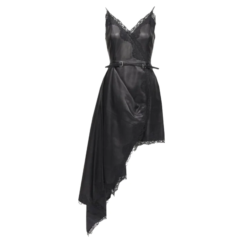 Alexander McQueen leather lace asymmetric draped dress Boho Lace Dress