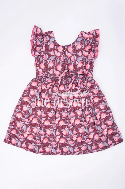 Purple Floral Print Cotton Frock for Girls  Nesavu