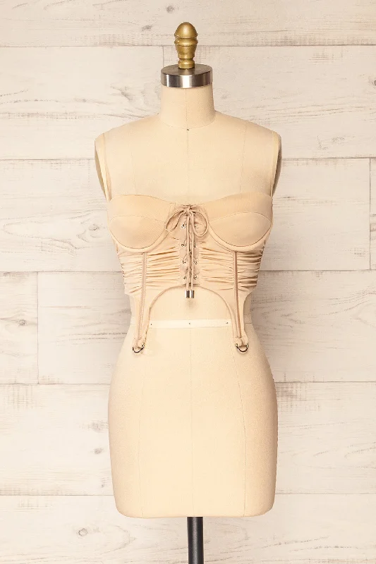 Greske | Beige Bustier Crop Top