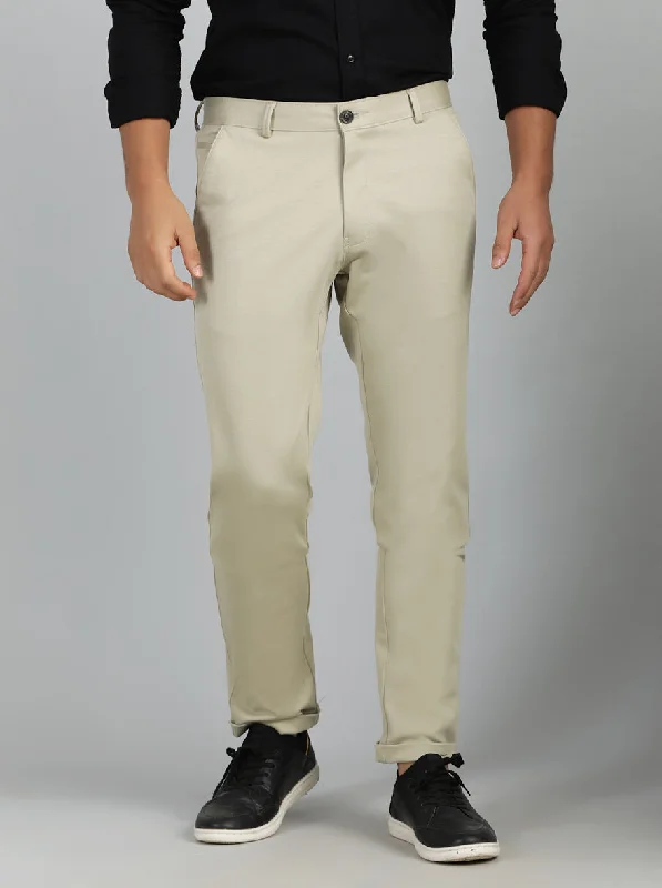 Pista Cream Solid Slim Fit Club Wear Trouser | JB Studio