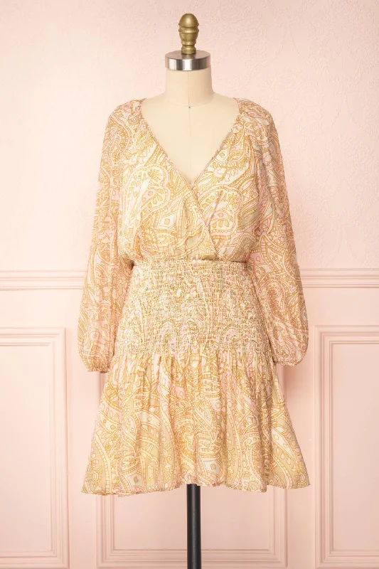 Freela | Short Paisely Patterned V-Neck Dress