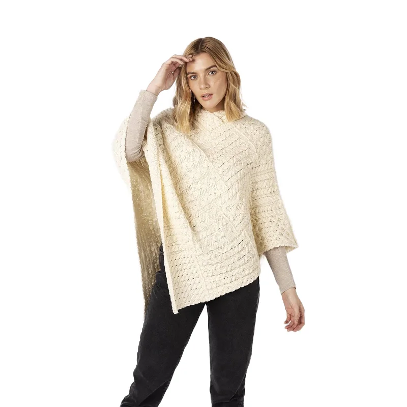Ladies Elm Patchwork Poncho Natural
