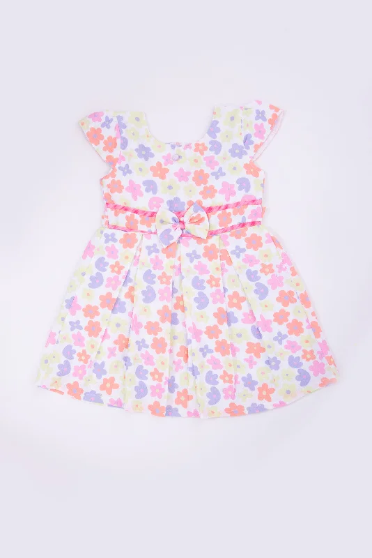 Pink Floral Print Popcorn Fabric Frock for Girls  Nesavu