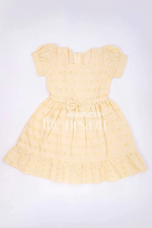 Yellow Cotton Chikankari Embroidered Frock for Girls  Nesavu