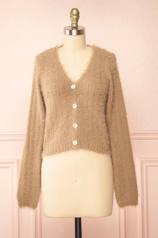 Apini Taupe | Fuzzy Cropped Cardigan