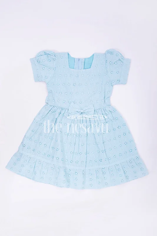 Blue Cotton Chikankari Embroidered Frock for Girls  Nesavu