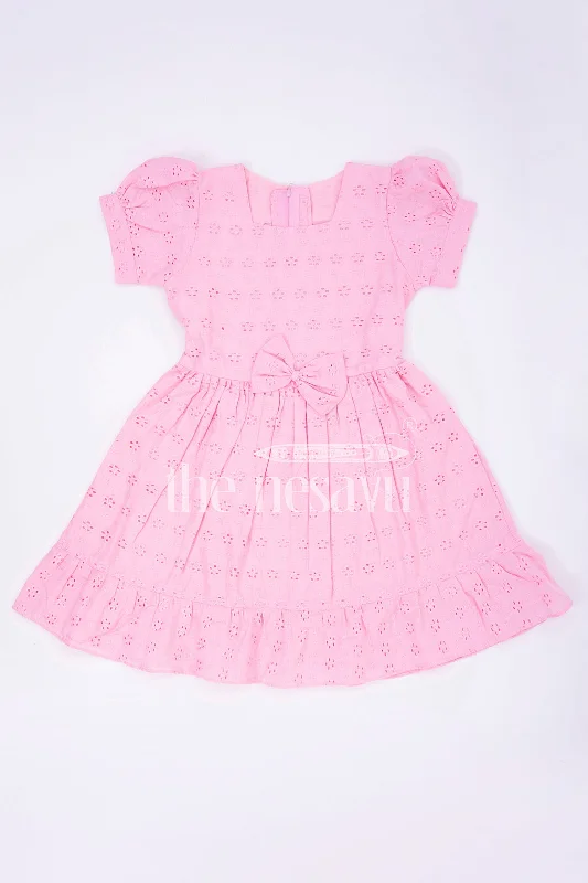 Pink Cotton Chikankari Embroidered Frock for Girls  Nesavu
