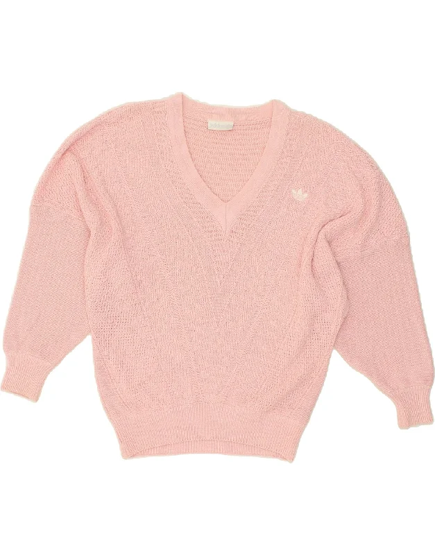 ADIDAS Womens V-Neck Jumper Sweater EU 42 Medium Pink Cotton Breathable sweaters