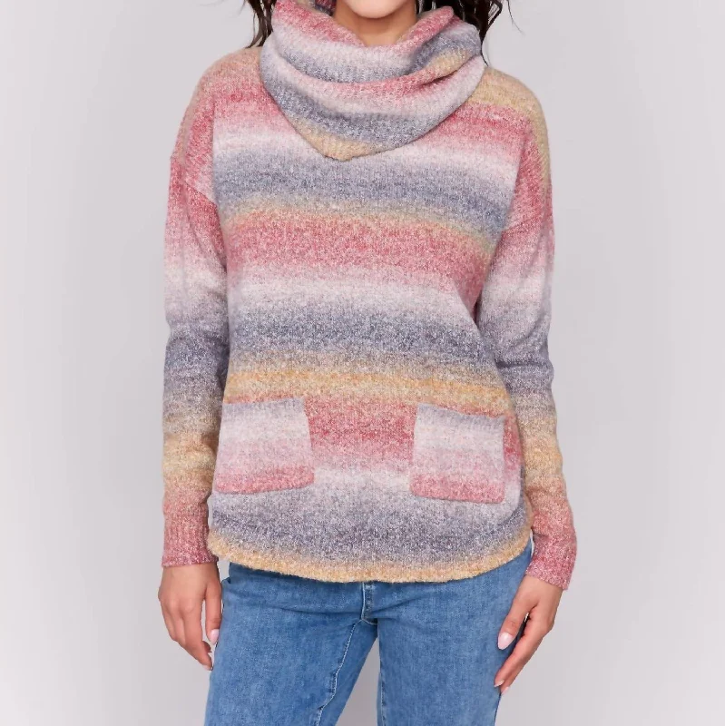 Cozy Removable Scarf Sweater In Pink Rose High-end sweaters