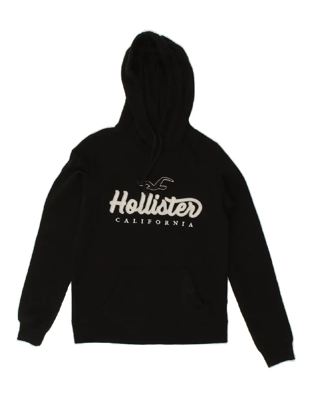 HOLLISTER Womens Graphic Hoodie Jumper UK 6 XS Black Cotton Water-resistant sweaters