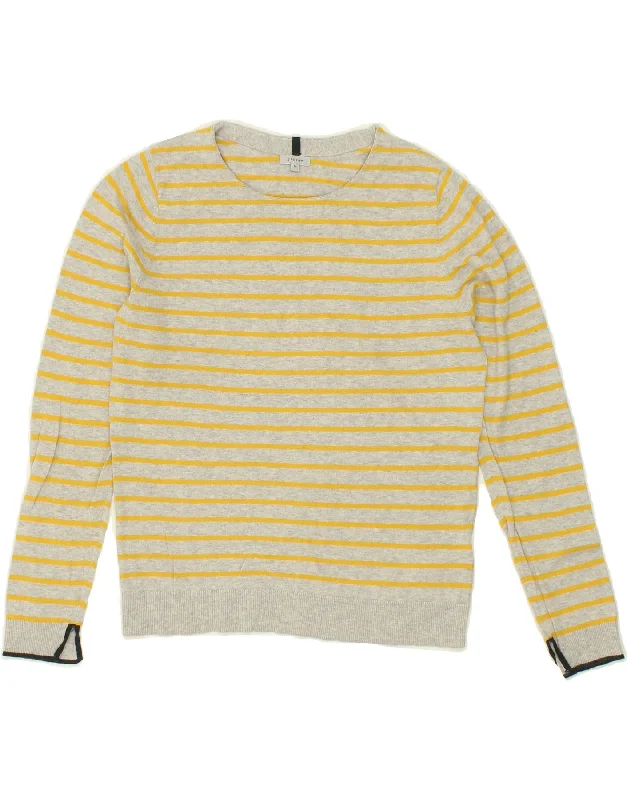 JIGSAW Womens Boat Neck Jumper Sweater UK 14  Medium Yellow Striped Cotton Office sweaters