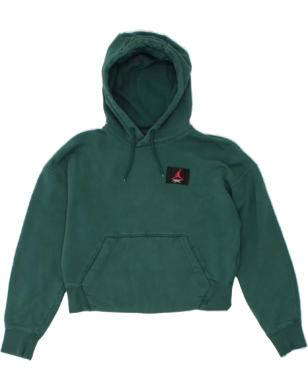 JORDAN Womens Crop Hoodie Jumper UK 6 XS Green Cotton Luxury sweaters