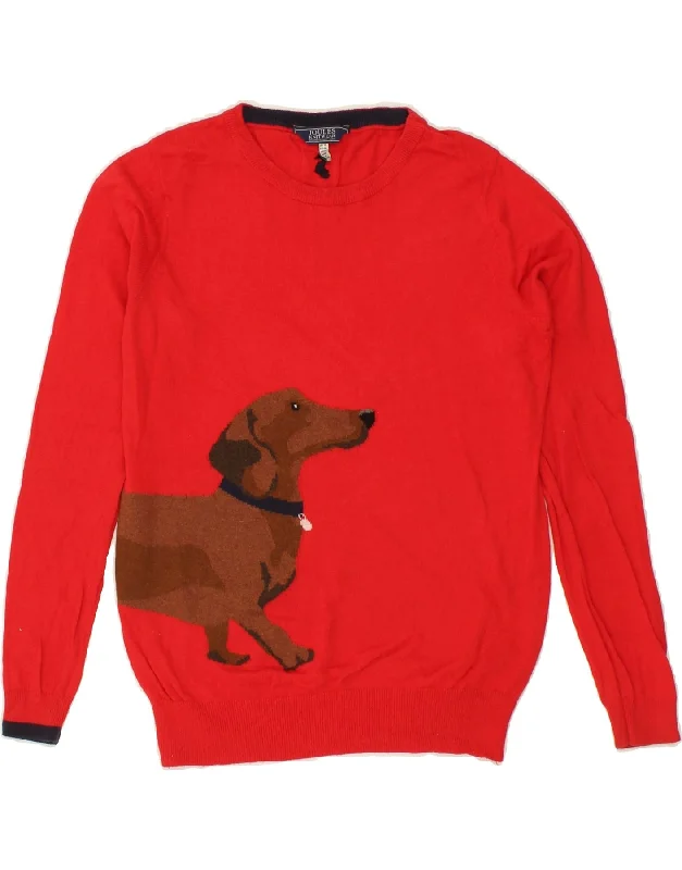 JOULES Womens Graphic Boat Neck Jumper Sweater UK 12 Medium Red Cotton Vintage sweaters