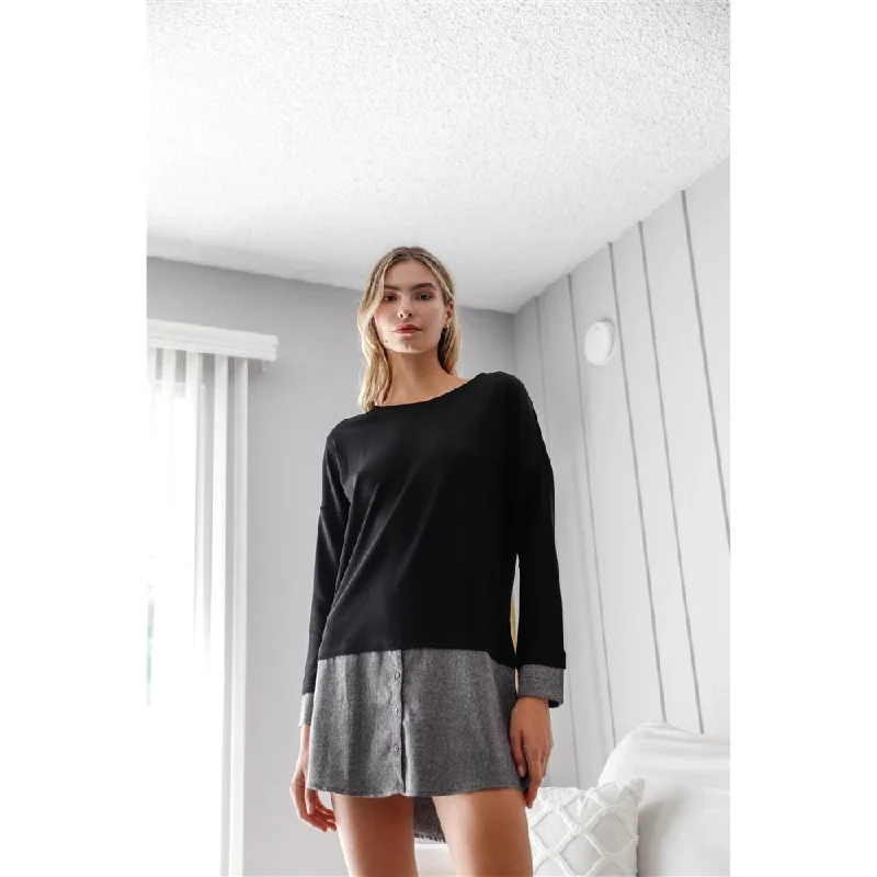 Knit Combo Long Sleeve Sweater Dress Anti-pilling sweaters