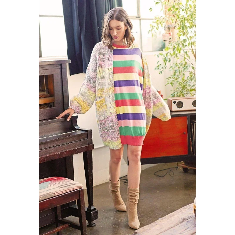 Multi-colored Striped Knit Sweater Dress Party sweaters