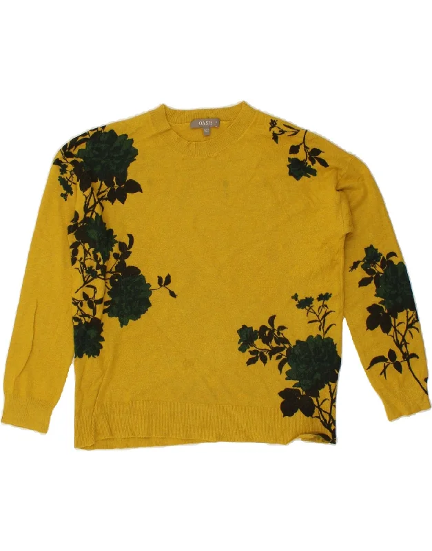 OASIS Womens Crew Neck Jumper Sweater UK 14 Medium Yellow Floral Viscose Layering sweaters