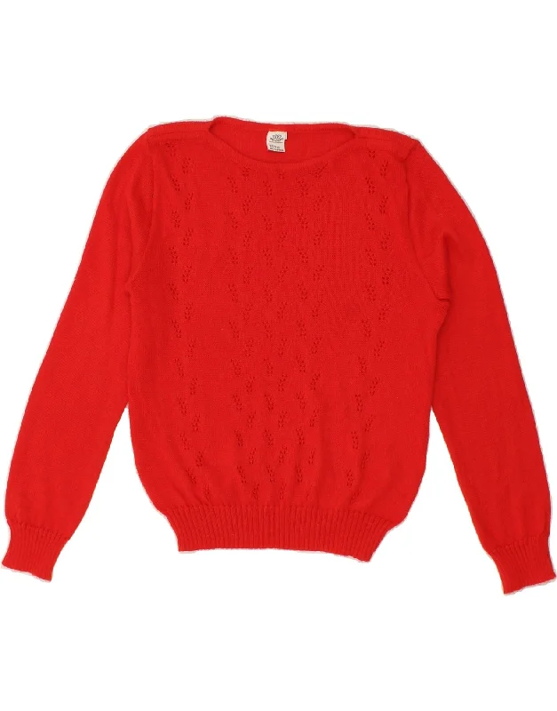 VINTAGE Womens Boat Neck Jumper Sweater IT 44 Medium Red Wool Travel sweaters