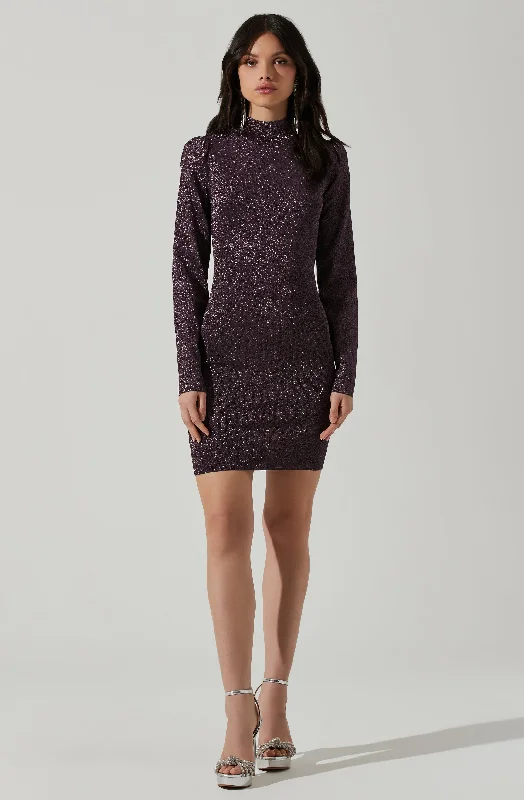 Tillie Metallic Mock Neck Mini Dress Wrap mini dresses