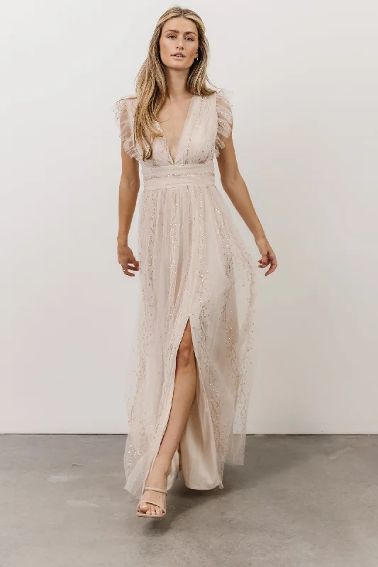Annika Sequin Mesh Maxi Dress | Nude Blush Best maxi dresses for tall women