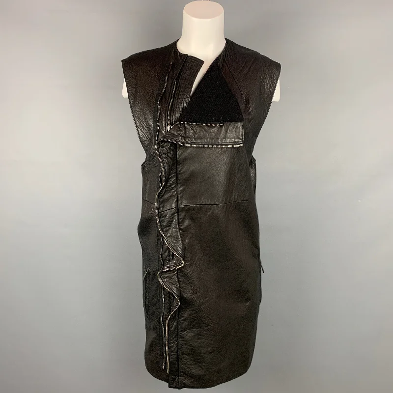 HAIDER ACKERMANN Size S Black Leather Double Zipper Long Vest Sexy little black maxi dresses