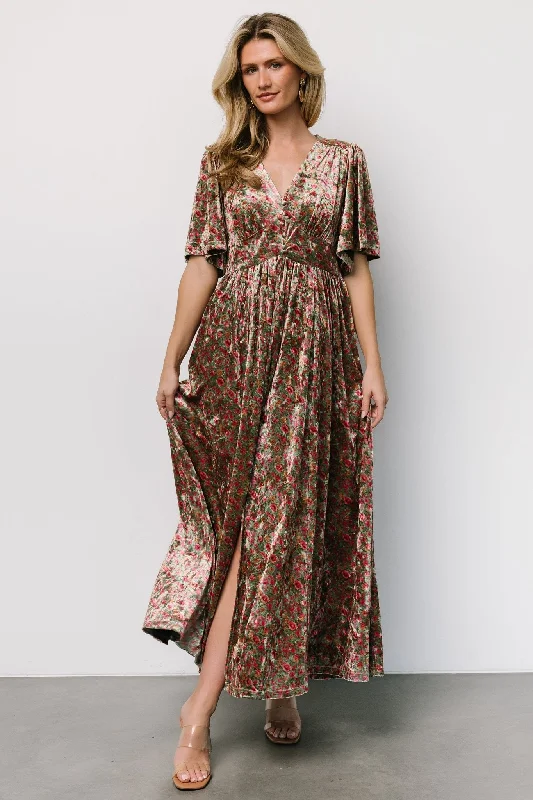 Irina Velvet Maxi Dress | Green Multi Floral Cheap maxi dresses