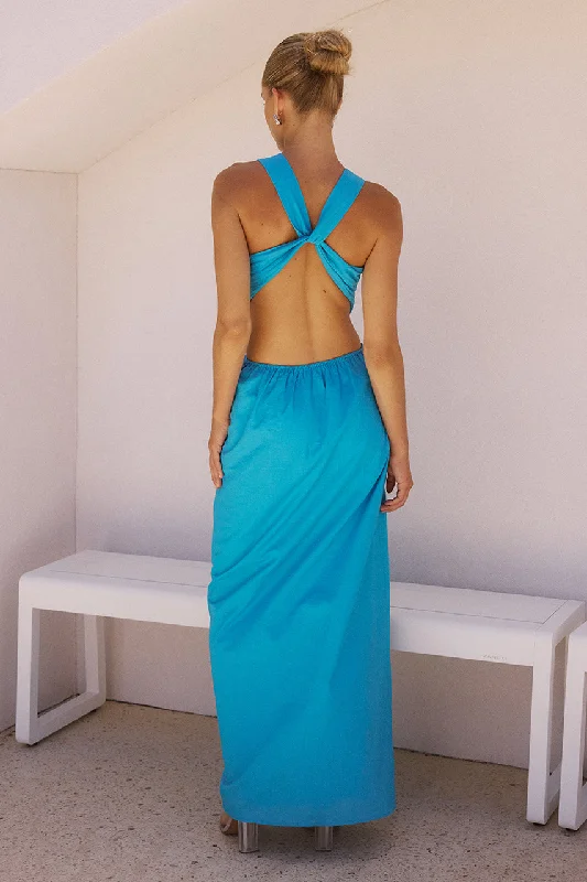 Murila Maxi Dress - Blue Embellished Maxi Skirt