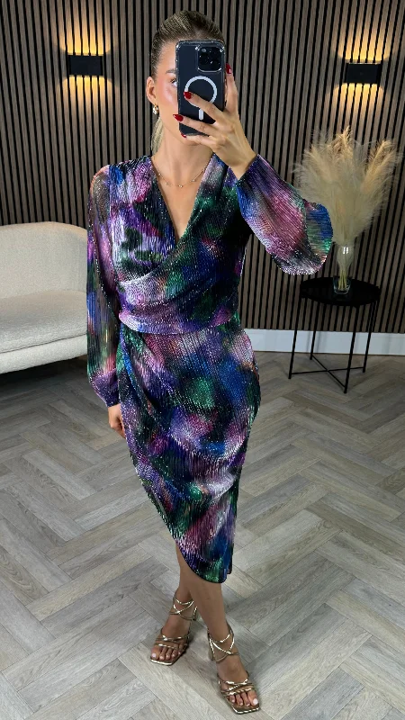 Kairo Purple Shimmer Wrap Midi Dress Formal Midi Skirt