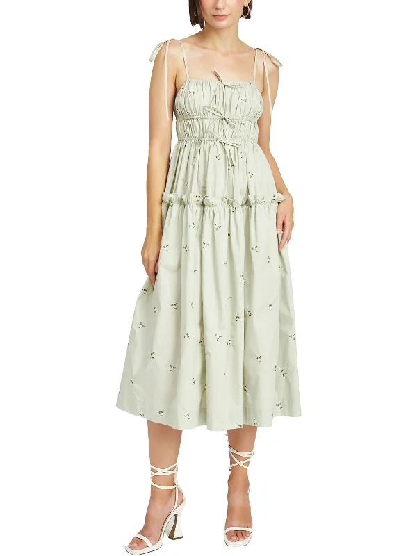 Reagan Womens Floral Embroidered Midi Dress Cozy Midi Skirt