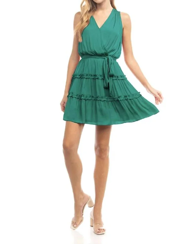 Aurora Ruffle Tie Dress In Green Lake Elegant evening unclassified dresses