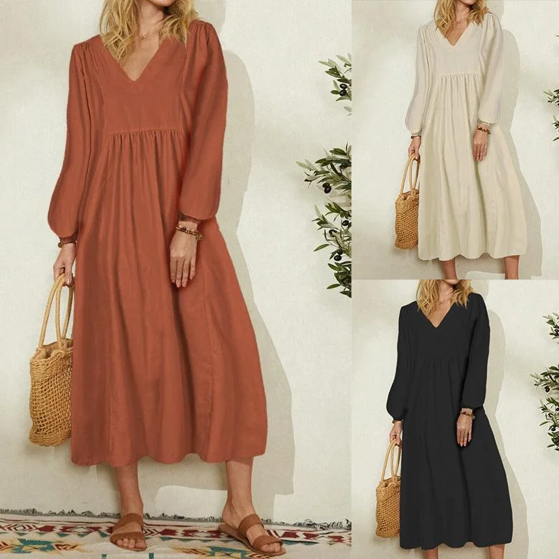 Autumn New Fashion Women's Wear Cotton Loose Lantern Sleeve Dress Short unclassified dresses