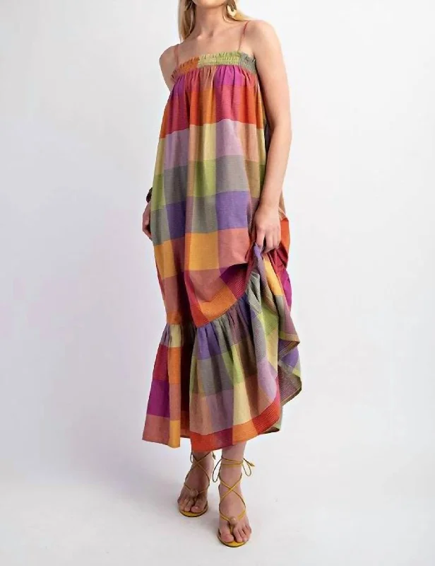 Cotton Checkered Dress In Multi Holiday unclassified dresses