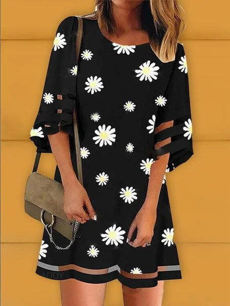 Daisy print mesh dress Bright color unclassified dresses