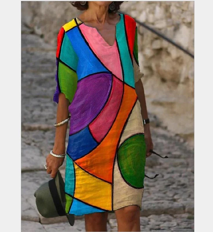 Half-Sleeved Women's Summer Dress in Print Long sleeve unclassified dresses