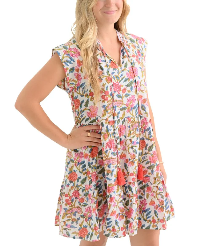Pomegranate Cap Sleeve Flounce Dress Satin unclassified dresses