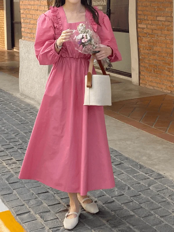 Puff Sleeve Pleating Leisure Holiday Casual Dress for Women Plus size unclassified dresses