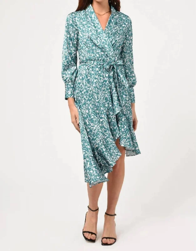 Rina Wrap Dress In Lake Teal Off-shoulder unclassified dresses