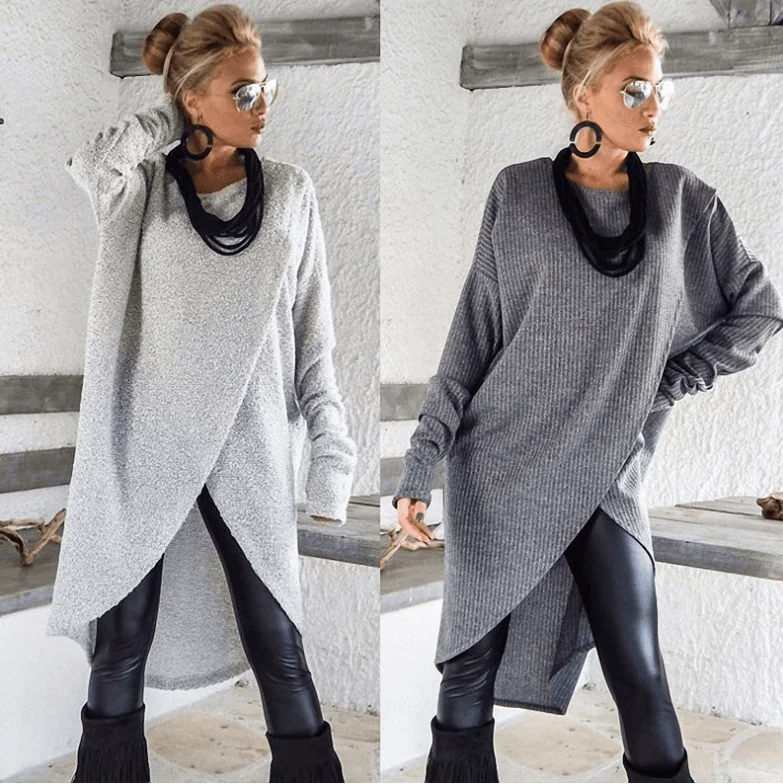 Round neck irregular loose dress Casual chic unclassified dresses