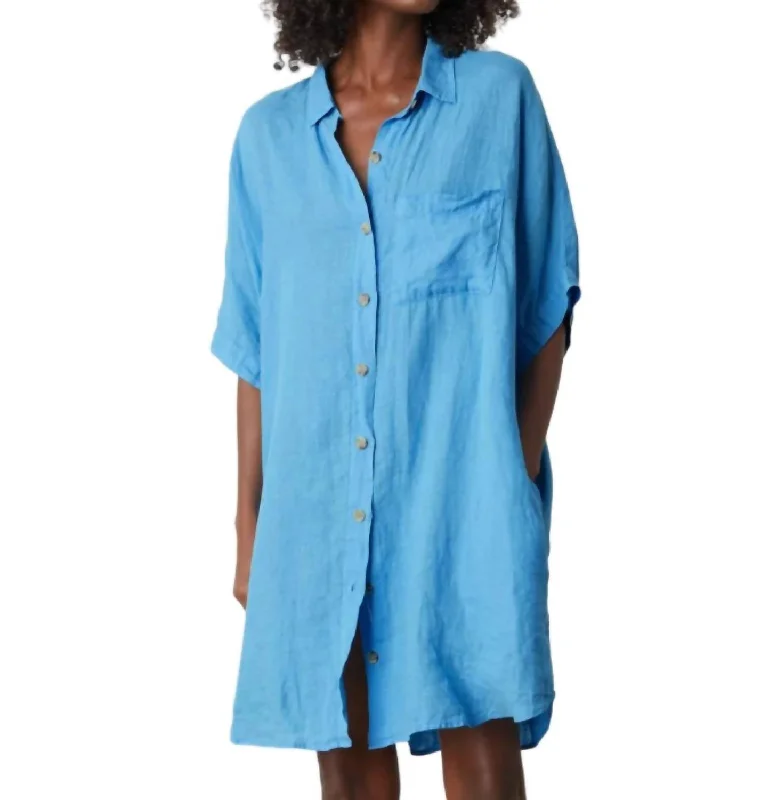 Stevie Linen Button Up Dress In Splash Flowy unclassified dresses