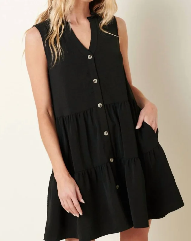 Taylor Button Dress In Black High-low unclassified dresses