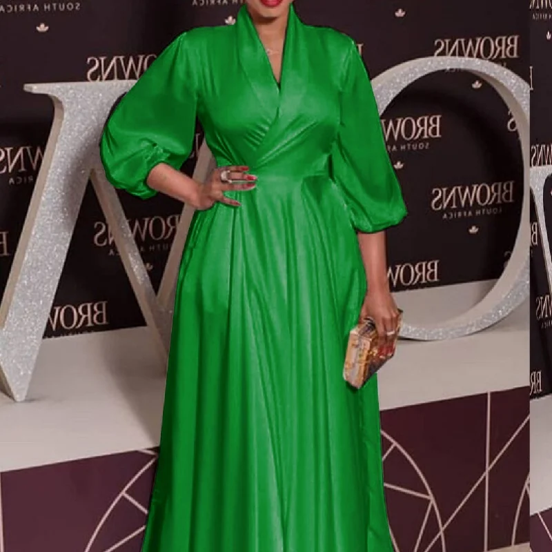 Temperament Commute V-neck High Waist Pure Color Women's Dress Ruched unclassified dresses