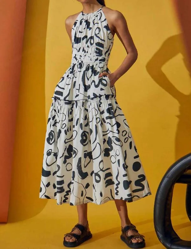 Turner Dress In Black & White Ink Line Open-back unclassified dresses