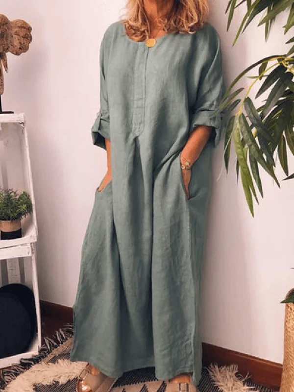 Women Solid Color Adjustable Sleeve Split Hem Dress Street style unclassified dresses