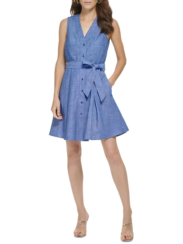Womens Chambray Tie Front Sundress Minimalist unclassified dresses