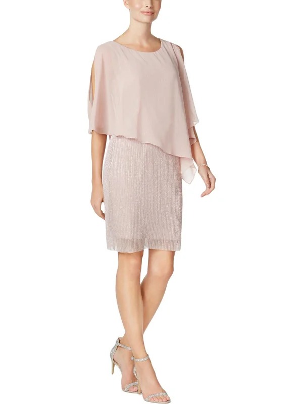Womens Metallic Shimmer Capelet Dress Lounge unclassified dresses