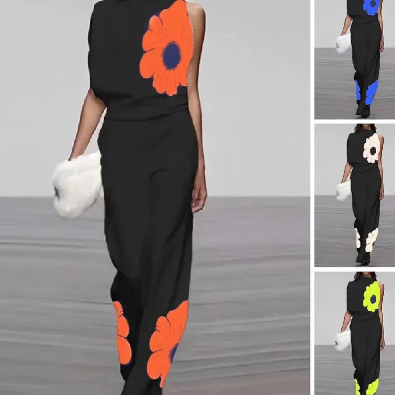 Women's Sleeveless Printed Turtleneck Fashion Suit Cotton unclassified dresses
